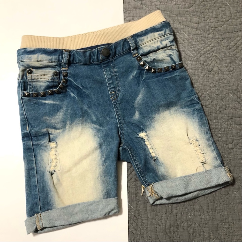 RYK Studded, Distressed Denim Shorts • 7/8